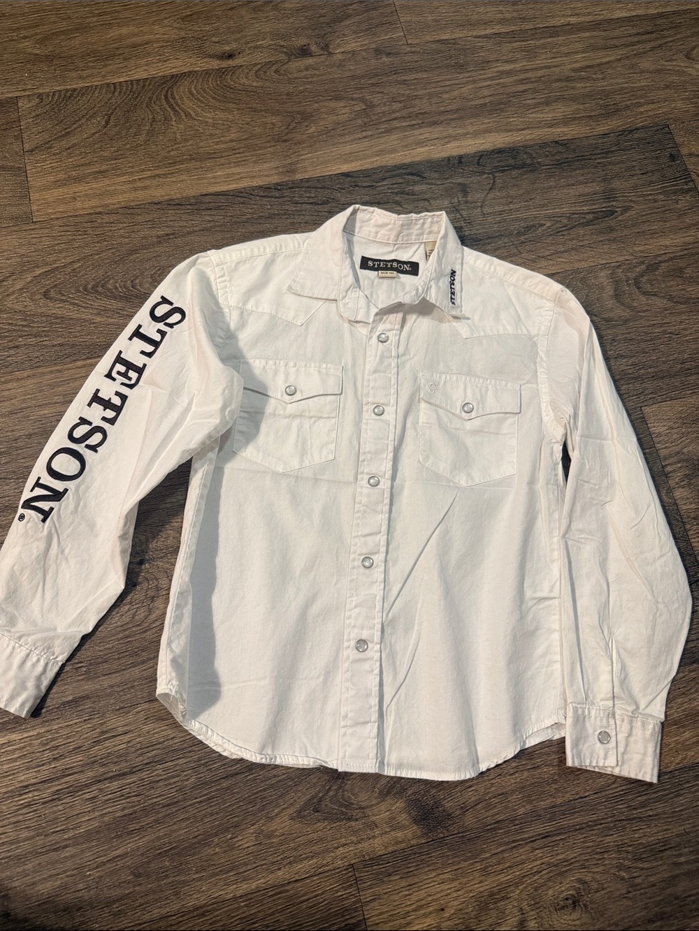Stetson White Long-Sleeve Western Button-Up Shirt with Sleeve Logo